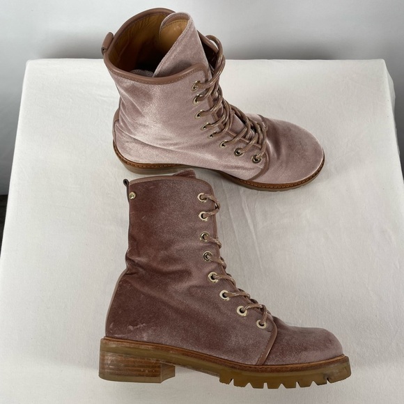 Stuart Weitzman Metermaid Velvet‎ Combat Boots in Candy Pink Size 7.5 - Picture 4 of 16